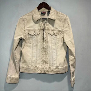 NY Jeans Light Tan Khaki  Stretch Denim Jean Jacket w/Front Pockets, Size S